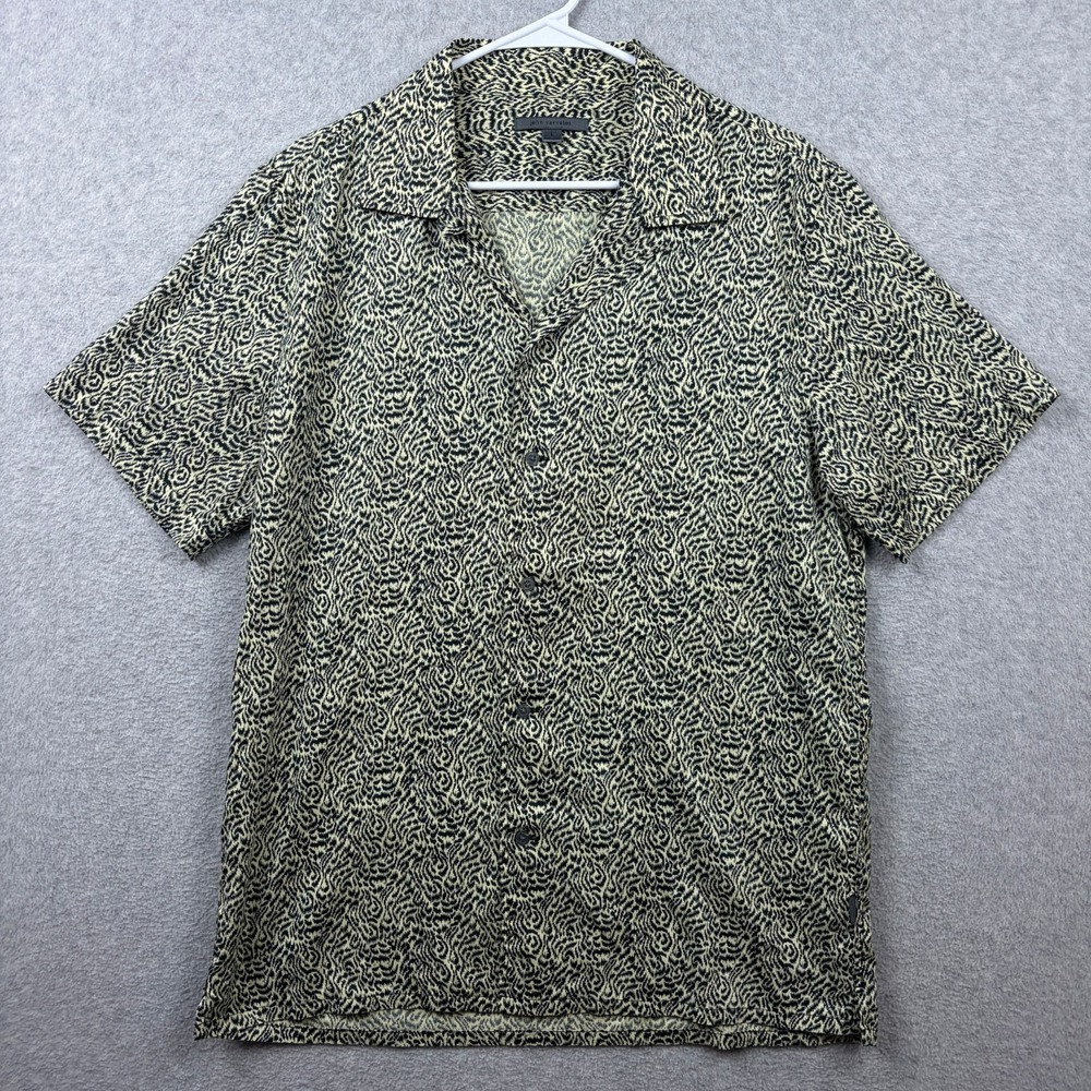 John Varvatos Shirt Mens Large Danny Camp Loop Collar Leopard Print Club Rave